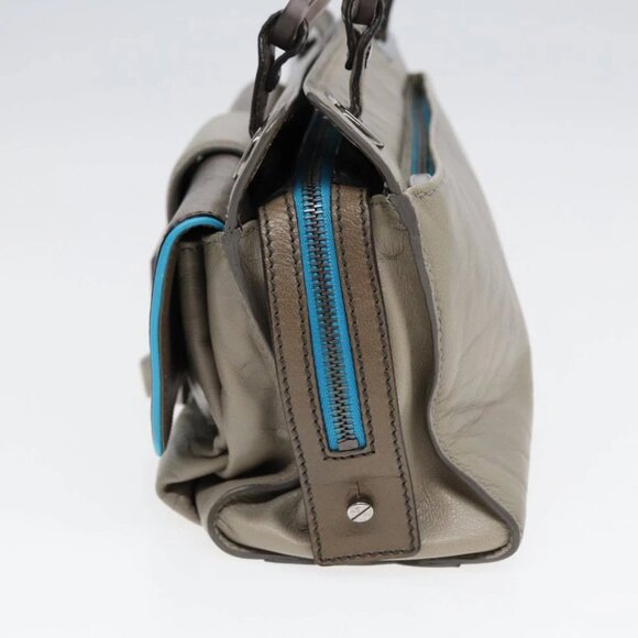 BALENCIAGA Turn Lock Chain Shoulder Bag Leather Beige Gray Silver Auth am6814V - Picture 5 of 15